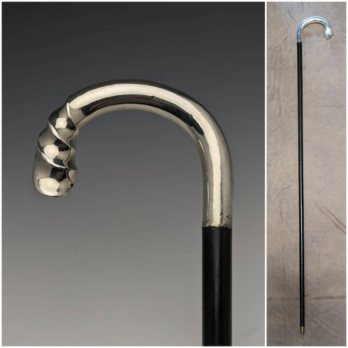 1909年 英国アンティーク 紳士用ステッキ 杖 純銀曲がりハンドル 92cm